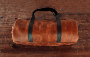 Simple Leather duffle bag, brown with black handles