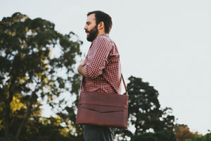 brown leather laptop sleeve, with shoulder strap